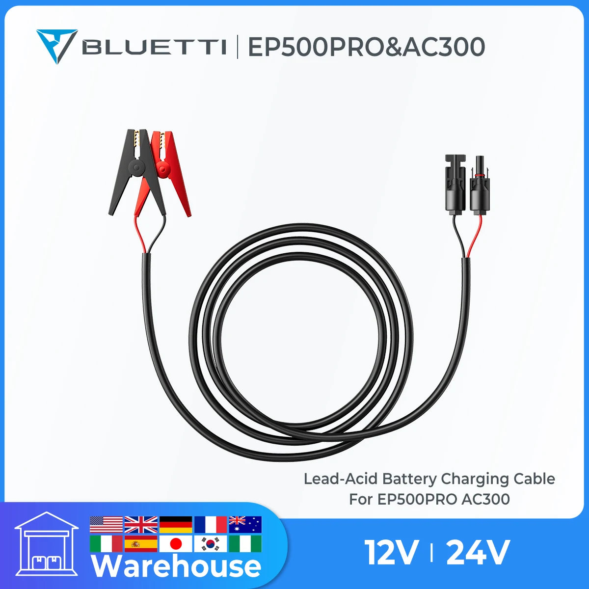 Cable de Carga de Batería de Plomo-Ácido 12V/24V para Estaciones de Energía BLUETTI EP500PRO y AC300