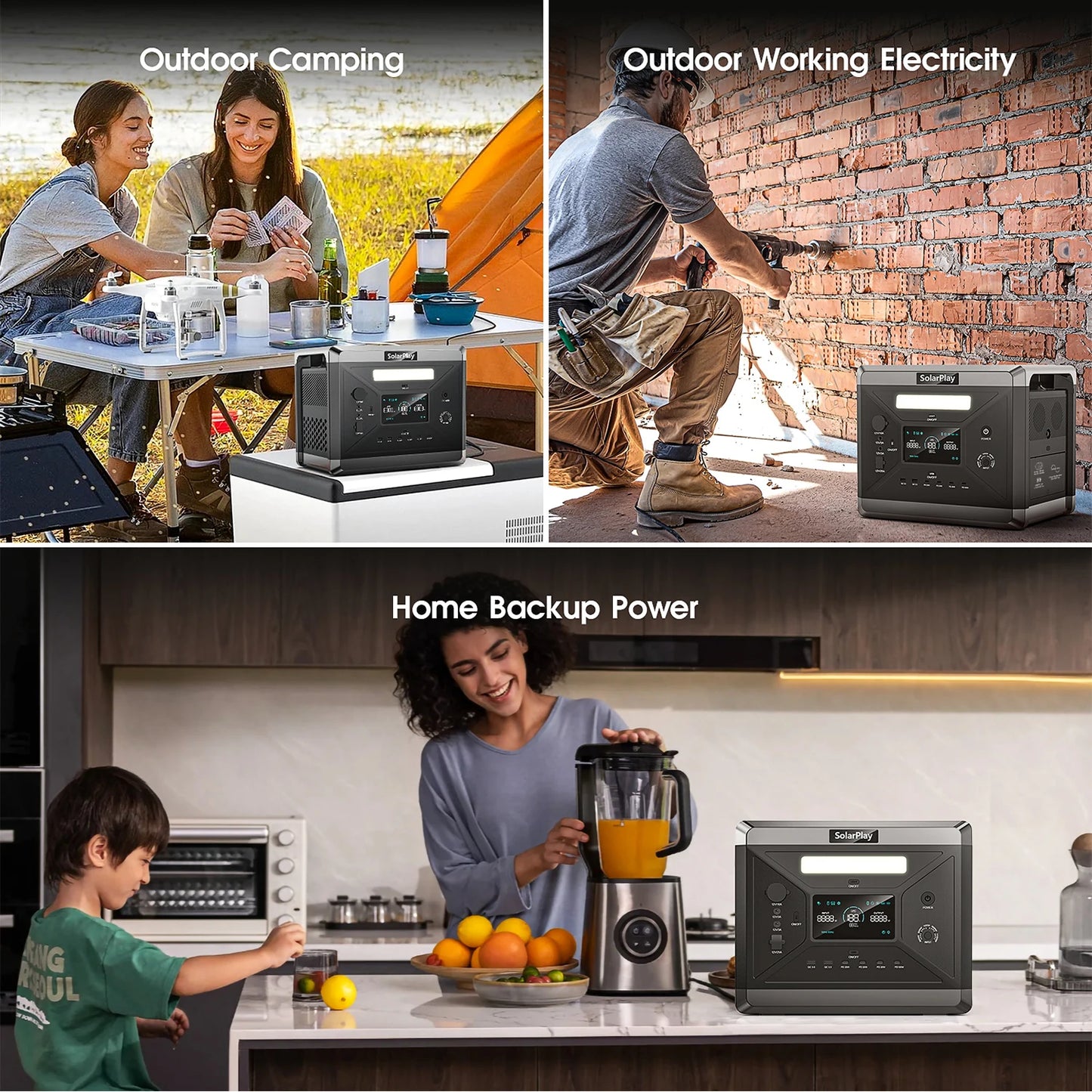 Estación de Energía Portátil SOLARPLAY Q2501 - Generador Solar 2160Wh con Batería LiFePO4 y Salida AC 2400W para Aventuras y Emergencias