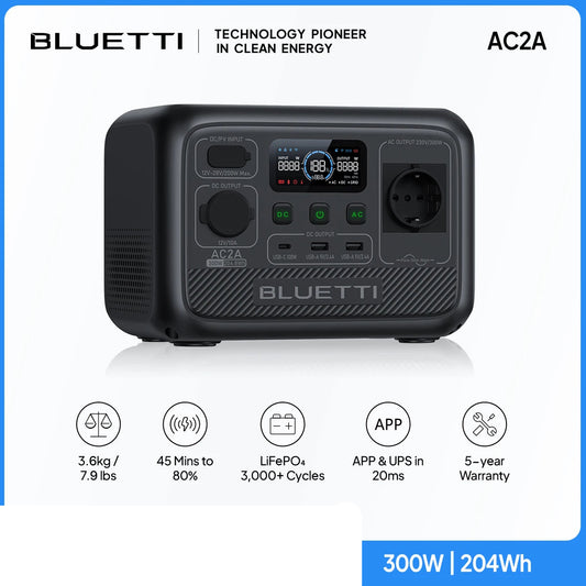 Estación de Energía Portátil BLUETTI AC2A 300W 204Wh para Aventuras al Aire Libre y Emergencias