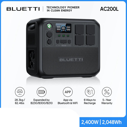 Estación de Energía Solar BLUETTI AC200L - 2400W y 2048Wh para Hogar y Aventuras al Aire Libre