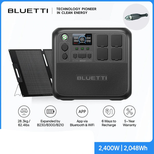 [EU PLUG]BLUETTI AC200L Solar Generator with 200W Solar Panel, 2048Wh / 2400W Power Station, For Camping, Home Use, Emergency