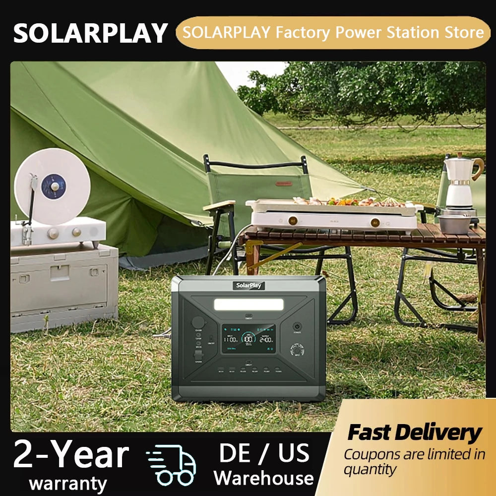 Estación de Energía Portátil SOLARPLAY Q2501 - Generador Solar 2160Wh con Batería LiFePO4 y Salida AC 2400W para Aventuras y Emergencias